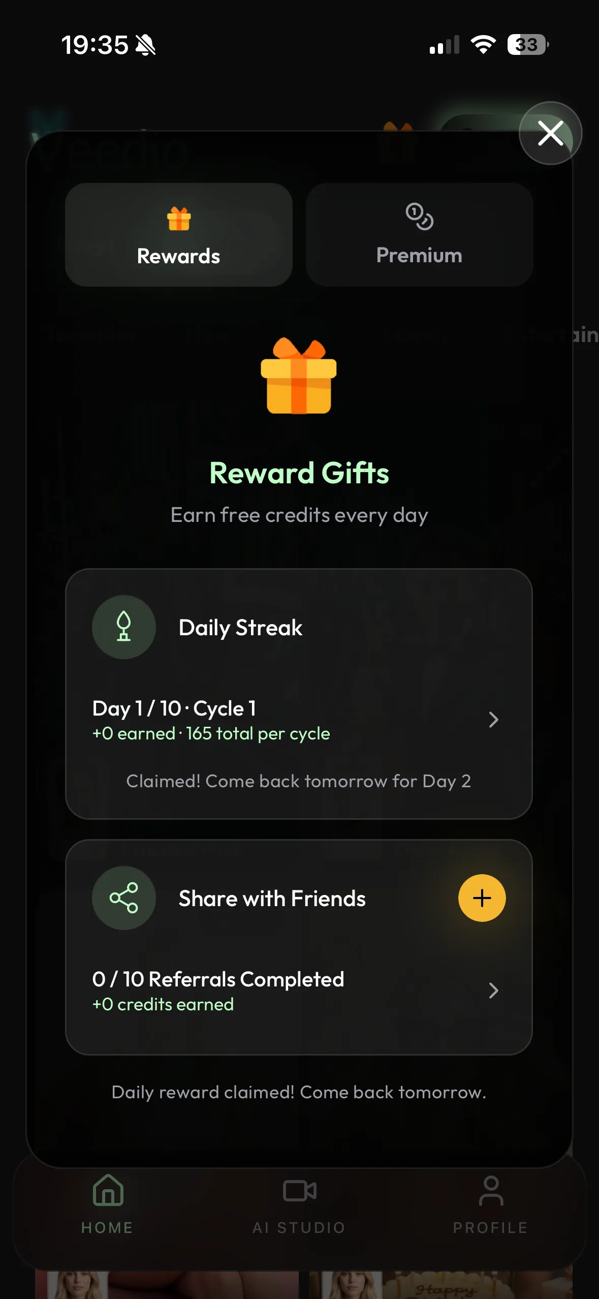 Earn free credits every day